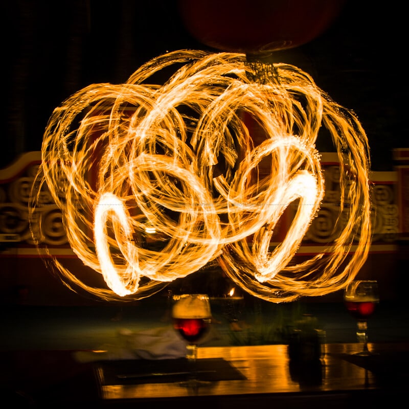 Long exposure of fire twirling